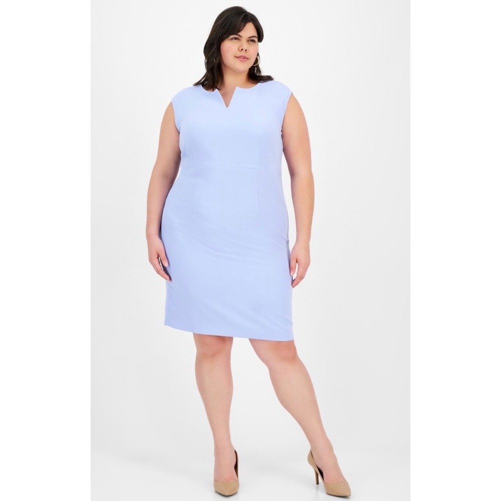 Kasper Women California Sky Blue Notch Neck Sheath Dress 22W 10924455-6JQ NWT